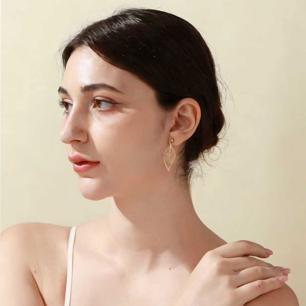 Gold Hollow Leaf Earrings for Women, Lightweight Dainty Everyday Jewelry