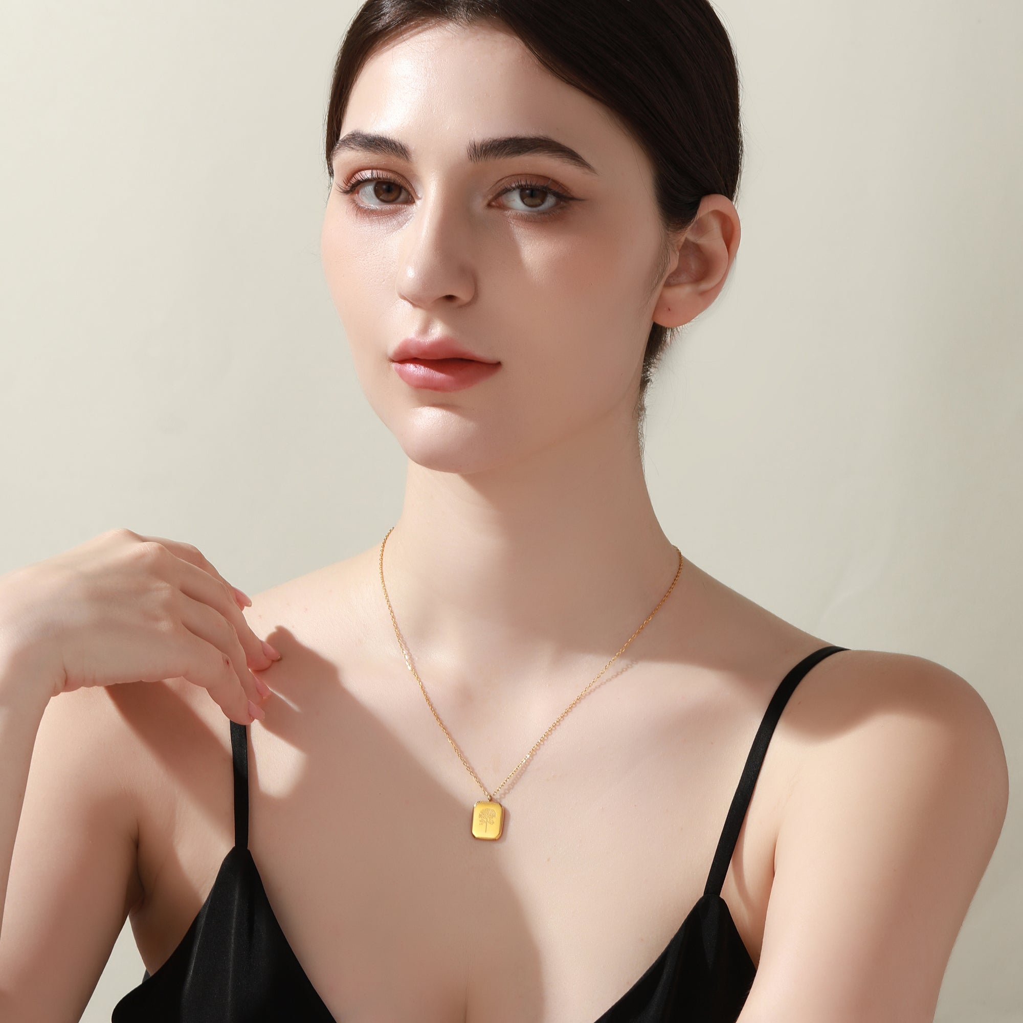 Titanium Steel Gold Square Dandelion Pendant Necklace Minimalist Jewelry For Women
