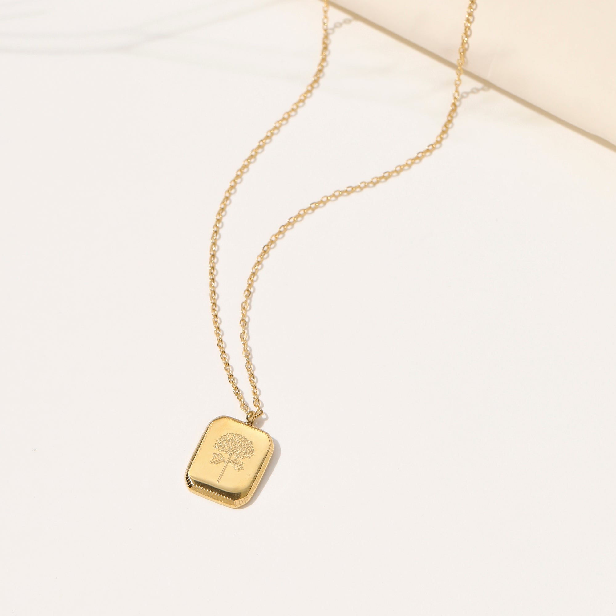Titanium Steel Gold Square Dandelion Pendant Necklace Minimalist Jewelry For Women