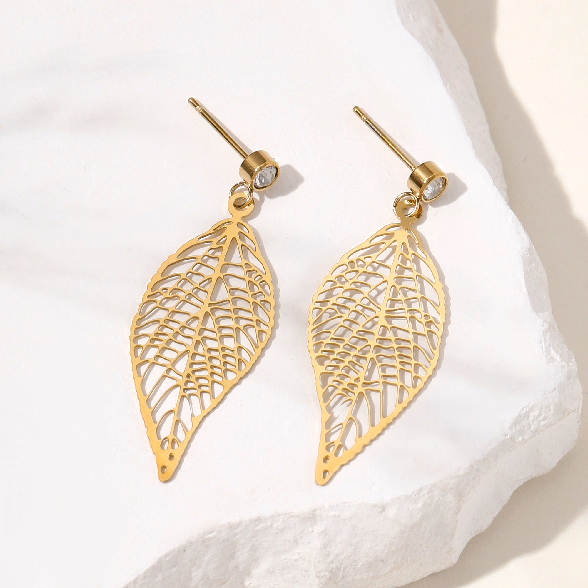 Gold Hollow Leaf Earrings for Women, Lightweight Dainty Everyday Jewelry