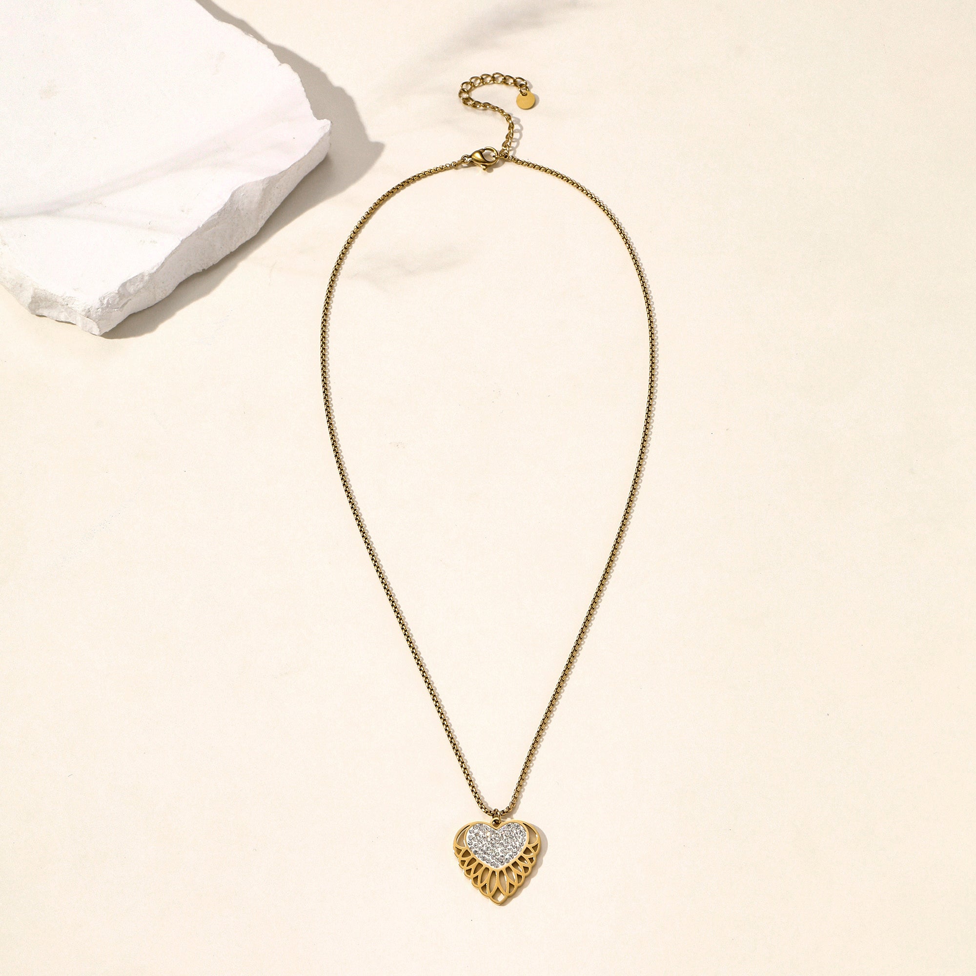 Delicate Gold Heart Pendant Necklace with Paved Cubic Zirconia – Filigree Jewelry for Women