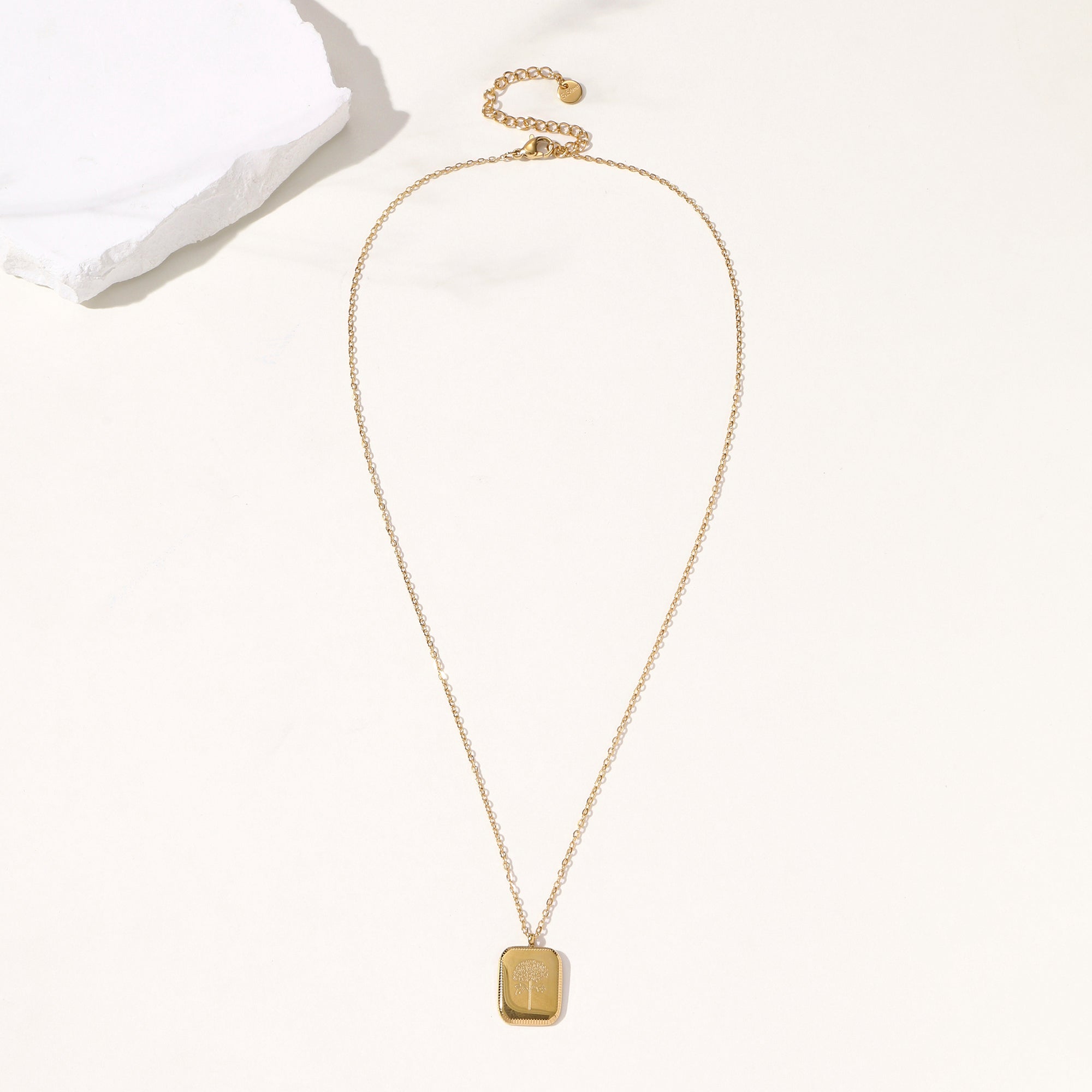Titanium Steel Gold Square Dandelion Pendant Necklace Minimalist Jewelry For Women